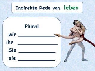 Plural
wir ___________
ihr ____________
Sie ___________
sie ___________
Indirekte Rede von leben
 