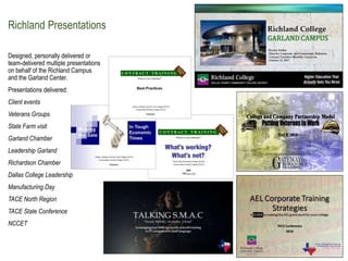 Richland Presentations
Designed, personally delivered or
team-delivered multiple presentations
on behalf of the Richland C...