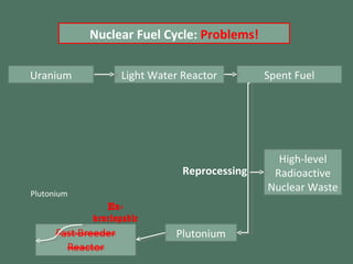 Light Water Reactor Spent Fuel High-level Radioactive Nuclear Waste Plutonium Plutonium Reprocessing Uranium Nuclear Fuel Cycle:  Problems! Un-developable 
