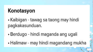 konotasyon at denotasyon IV. ng mga salita sa filipinopptx | PPTX