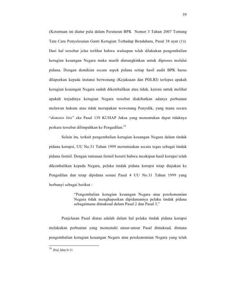 Konsekuensi Yuridis Terhadap Timbulnya Kerugian Keuangan Negara Dalam
