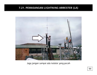 7.21. PEMASANGAN LIGHTNING ARRESTER (LA)
99
Jaga jangan sampai ada isolator yang pecah
 