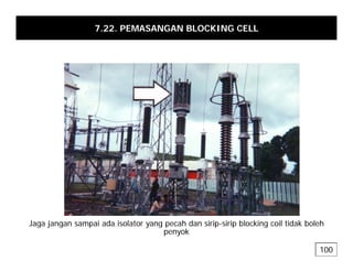 7.22. PEMASANGAN BLOCKING CELL
Jaga jangan sampai ada isolato ang pecah dan si ip si ip blocking coil tidak boleh
Jaga jangan sampai ada isolator yang pecah dan sirip-sirip blocking coil tidak boleh
penyok
100
 