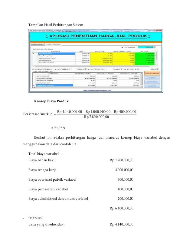 Konsep aplikasi penentuan harga jual produk