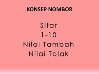KONSEP NOMBOR

Sifar
1-10
Nilai Tambah
Nilai Tolak

 