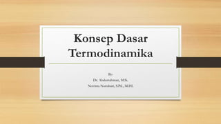 Konsep Dasar
Termodinamika
By:
Dr. Abdurrahman, M.Si.
Novinta Nurulsari, S.Pd., M.Pd.
 