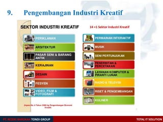 9. Pengembangan Industri Kreatif
PT. REZEKI BAROKAH TONDI GROUP TOTAL IT SOLUTION
 