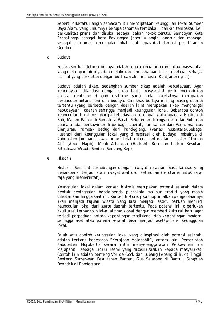 Konsep Pendidikan Berbasis Keunggulan Lokal PBKL di SMA Konsep Pendidikan Berbasis Keunggulan Lokal PBKL di SMA