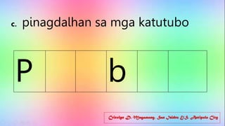 Cricelyn D. Magamong, San Isidro E/S, Antipolo City
c. pinagdalhan sa mga katutubo
P b
 