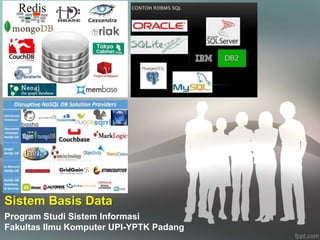Sistem Basis Data
Program Studi Sistem Informasi
Fakultas Ilmu Komputer UPI-YPTK Padang
 