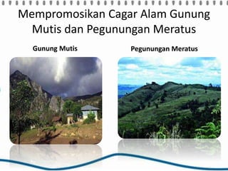 Mempromosikan Cagar Alam Gunung
Mutis dan Pegunungan Meratus
Gunung Mutis Pegunungan Meratus
 