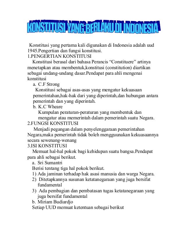 Konstitusi yang pertama kali digunakan di indonesia adalah 