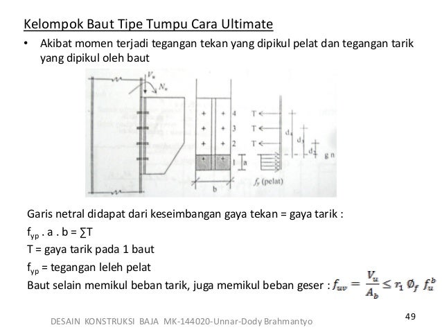 Konstruksi baja 3 sambungan baut 