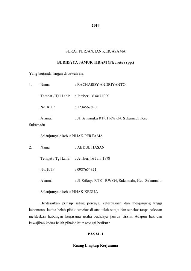 KONTRAK AGRIBISNIS BUDIDAYA JAMUR TIRAM