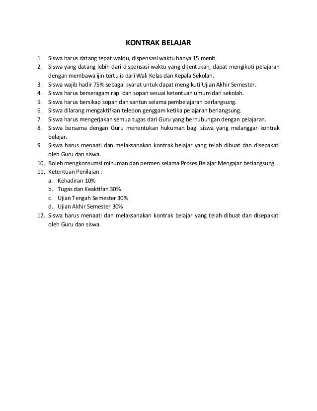 Contoh Kontrak Belajar Guru Dan Siswa Seputaran Guru