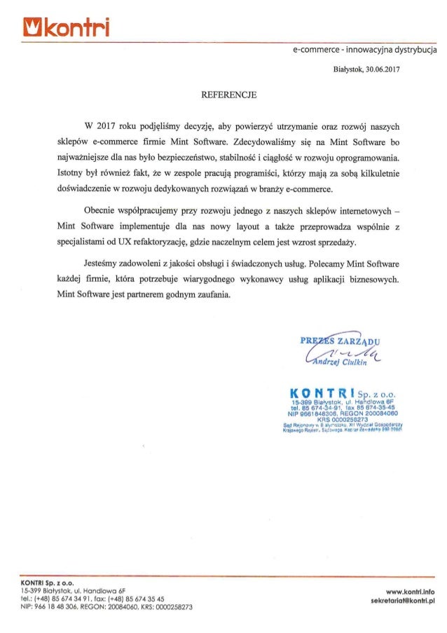 Kontri List Referencyjny Mint Software