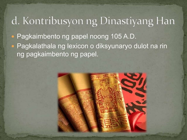 Kontribusyon ng tsina sa sinaunang kabihasnan | PPTX