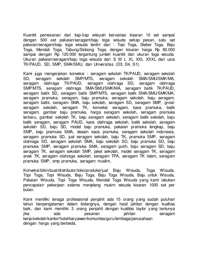 Konveksi/Jual/Produksi/Buat/Bikin/Agen/Distributor toga 
