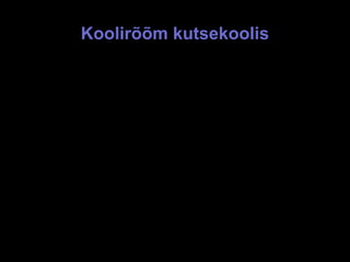 Koolirõõm kutsekoolis
• Kutsehariduskooli õpilastel on koolirõõmu
tundvate õpilaste hulk keskmisest
märgatavalt suurem, eriti poistel (67,6%,
72% väitele vastanud õpilastest).
E-S Sarv Tartu 2013 26
 
