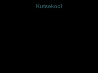 Kutsekool
Paljude uuringute ja kogetud reaalsuse koond
kutseharidusest – veidi varieeruv kooliti,
inimeseti aga selge: madalavõitu prestiiž,
suur väljalangevus, kehvavõitu
(akadeemiline) tulemuslikkus.
Mida me ei tea või mida me ei oska näha ja
teha … ?
• => ideed järgmisteks tegevusteks, vaimse,
materiaalse, inimkapitali investeerimiseks ?
E-S Sarv Tartu 2013 47
 