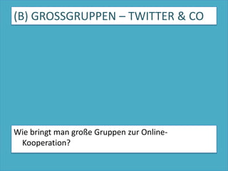 (B) GROSSGRUPPEN – TWITTER & COWie bringt man große Gruppen zur Online-Kooperation?