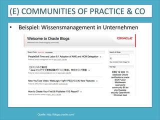 (E) COMMUNITIES OF PRACTICE & COBeispiel: Communities of Practice (Etienne Wenger)Quelle: http://masters.bilbea.com/extras/Chinese_teacher_PD/images/CoP.jpg