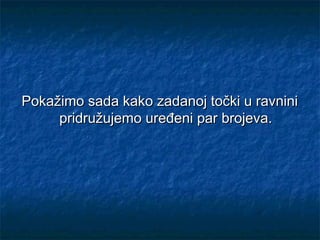 Pokažimo sada kako zadanoj točki u ravnini
     pridružujemo uređeni par brojeva.
 