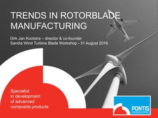 TRENDS IN ROTORBLADE
MANUFACTURING
Specialist
in development
of advanced
composite products
Dirk Jan Kootstra – director & co-founder
Sandia Wind Turbine Blade Workshop - 31 August 2016
 