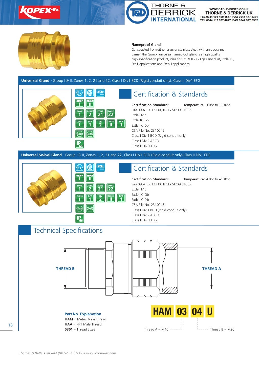 Kopex Ex Universal Flameproof Gland Hazardous Area Conduit Glands