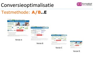 Testmethode:  A/B ..E Versie A Versie B Versie C Versie D Conversieoptimalisatie 