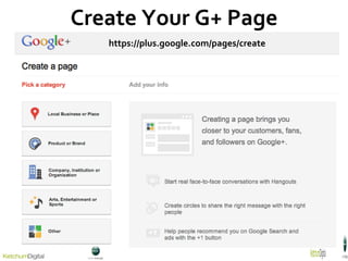 Create Your G+ Page https://plus.google.com/pages/create 