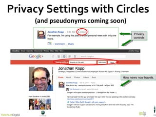 Privacy Settings with Circles (and pseudonyms coming soon) How news now travels. Privacy controls 