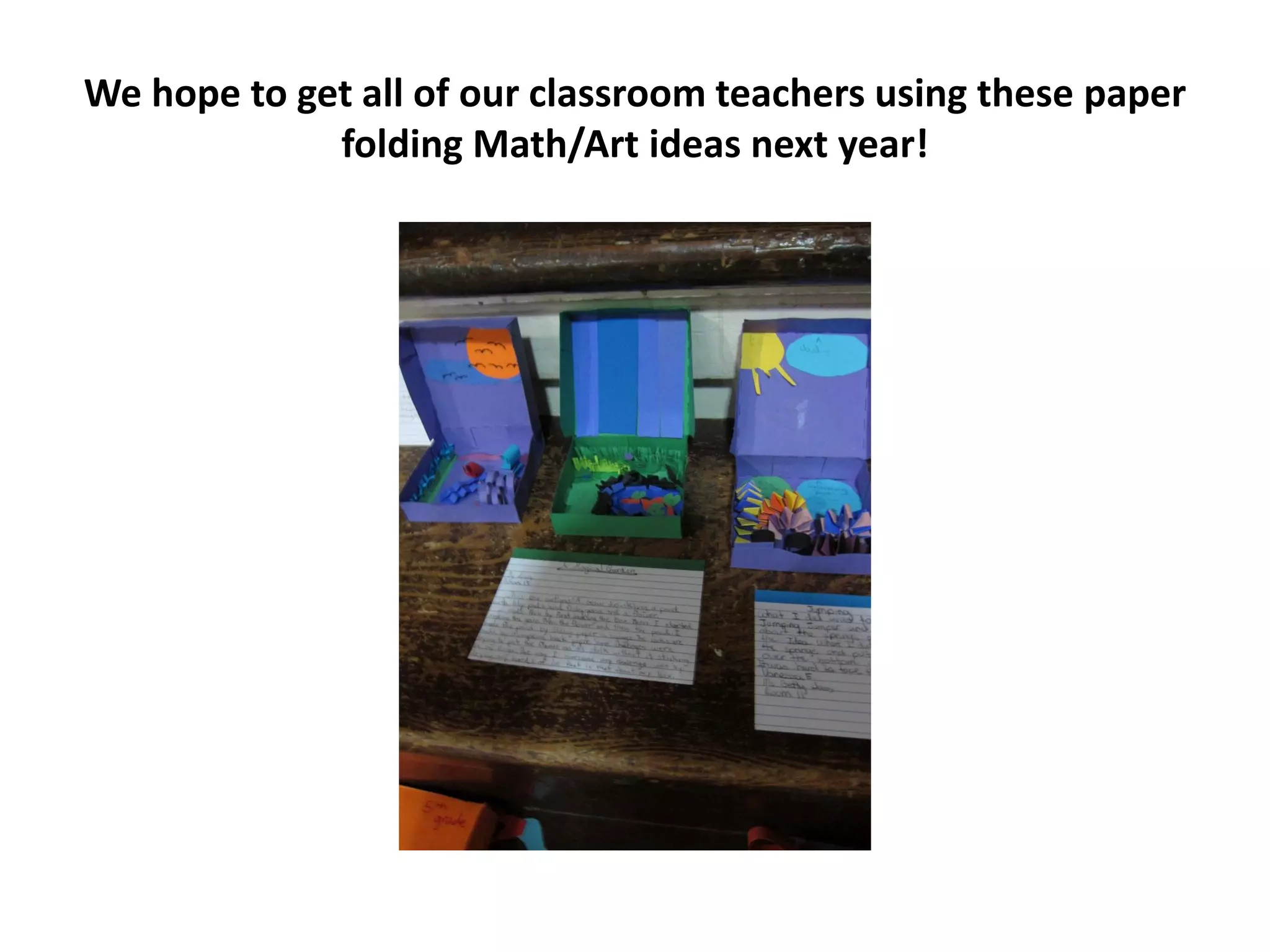 We hope to get all of our classroom teachers using these paper
folding Math/Art ideas next year!
 