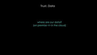 Trust. Data
where are our data?
(on premise <> in the cloud)
 