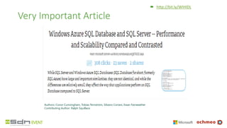 MSDN SQL Database District
Windows Azure SQL Database (formerly SQL Azure) |
What's New in Windows Azure SQL Database (for...