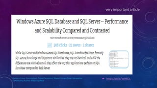 very important article
Authors: Conor Cunningham, Tobias Ternström, Silvano Coriani, Ewan Fairweather
Contributing Author: Ralph Squillace
 http://bit.ly/WIHlDL
 