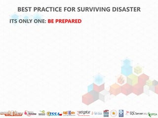 BEST PRACTICE FOR SURVIVING DISASTER
ITS ONLY ONE: BE PREPARED
 