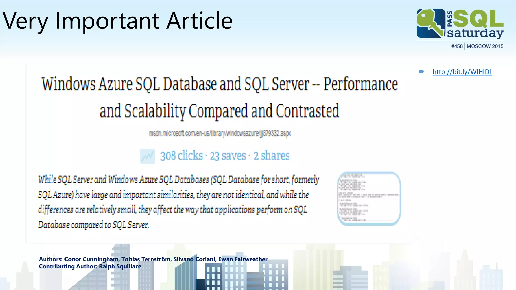 Very Important Article
Authors: Conor Cunningham, Tobias Ternström, Silvano Coriani, Ewan Fairweather
Contributing Author: Ralph Squillace
 http://bit.ly/WIHlDL
 