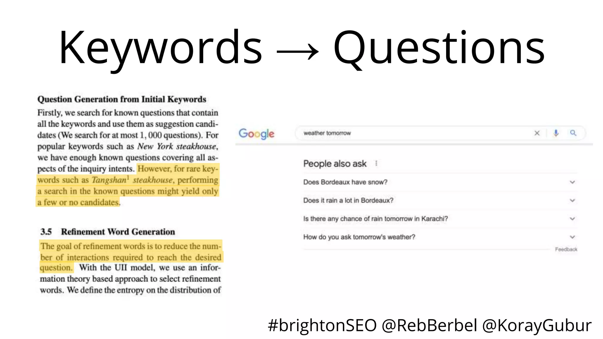 #brightonSEO @RebBerbel @KorayGubur
Keywords → Questions
 