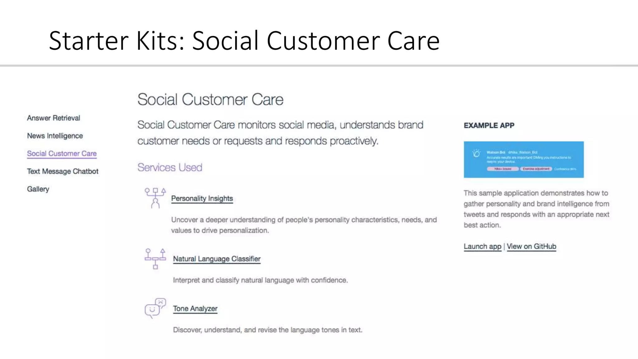 Starter Kits: Social Customer Care
10/5/2016 Understanding Cognitive Systems 20
 