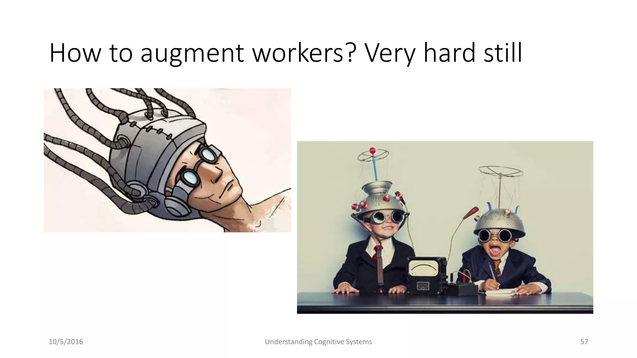 How to augment workers? Very hard still
10/5/2016 Understanding Cognitive Systems 57
 