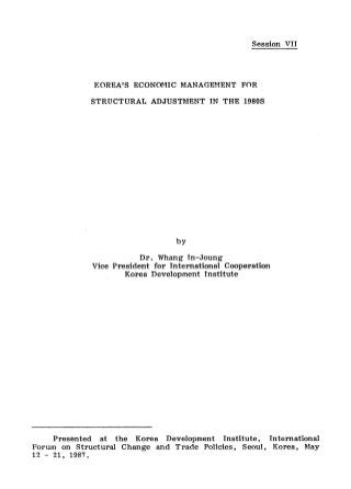 Korea’s Economic Management for Structural Adjustment in the 1980s (Sessio…