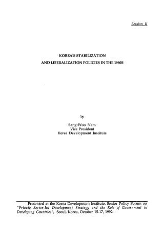 Korea's Stabilization and Liberalization Policies in the 1980s (Session 2)