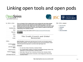 Linking open tools and open pods




          http://http://openspires.oucs.ox.ac.uk/crunch/   53
 