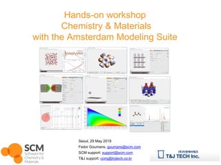 Seoul, 29 May 2019
Fedor Goumans, goumans@scm.com
SCM support: support@scm.com
T&J support: comj@tnjtech.co.kr
Hands-on workshop
Chemistry & Materials
with the Amsterdam Modeling Suite
 