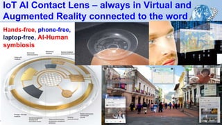IoT AI Contact Lens – always in Virtual and
Augmented Reality connected to the word
Hands-free, phone-free,
laptop-free, AI-Human
symbiosis
 