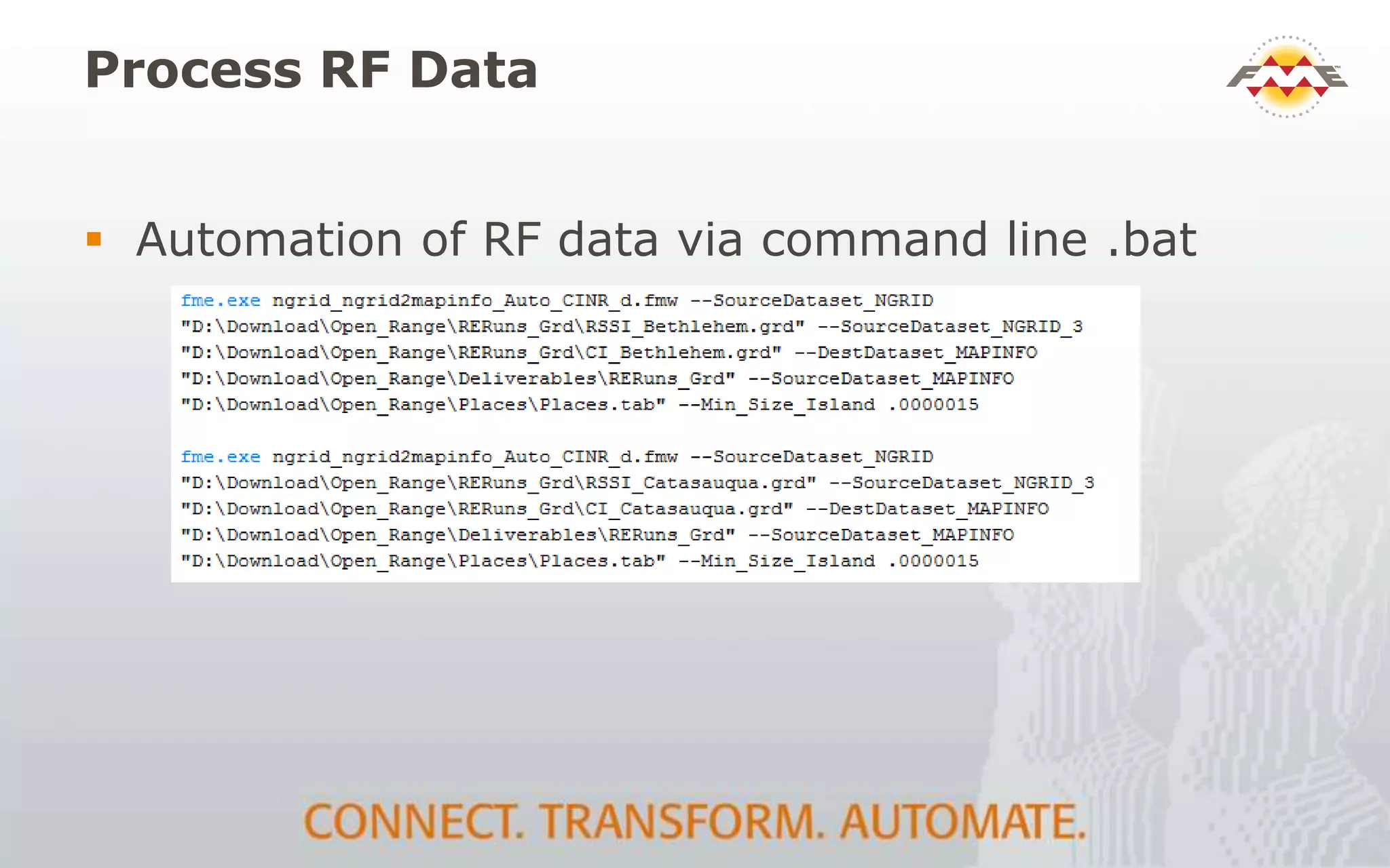 Process RF Data
 Automation of RF data via command line .bat
 