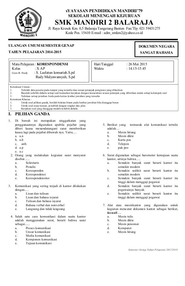 Soal Pg Materi Surat Dinas