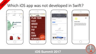 Which	iOS	app	was	not	developed	in	Swift?		
iOS Summit 2017 3
 