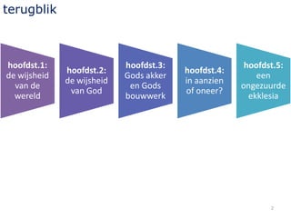 2
hoofdst.1:
de wijsheid
van de
wereld
hoofdst.2:
de wijsheid
van God
hoofdst.3:
Gods akker
en Gods
bouwwerk
hoofdst.4:
in...